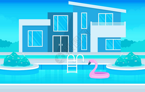 现代别墅外部后院游泳池插图图片