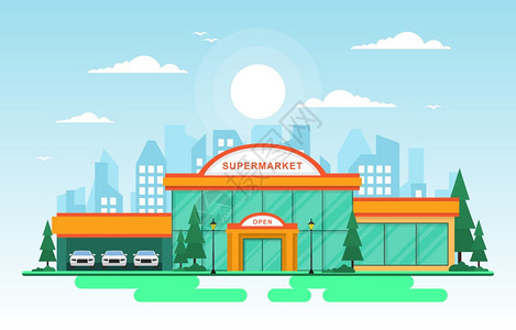 大厦超市杂货店零售商平板图背景图片