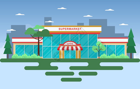超市杂货店零售商市大厦平板图图片