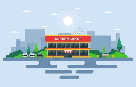 独立超市杂货店零售商大厦平板图图片