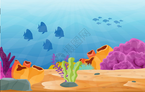 海底 动物 画深海风光珊瑚海草插画