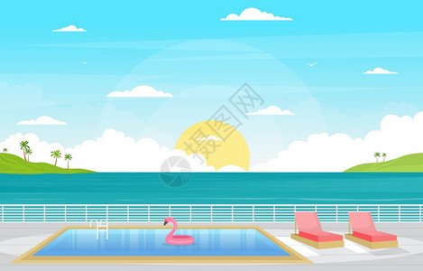 游轮甲板的海景游泳池图片