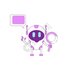 具有语音泡孤立漫画插图的紫人型机器用于网络图形设计和动画背景图片