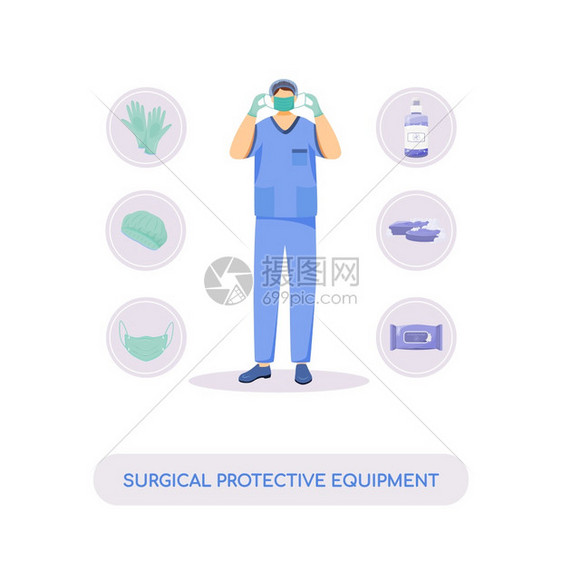 医疗面具手套和抗菌剂护士外科医生2d卡通功能用于网络设计消毒和创造想法外科保护设备固定概念矢量说明图片