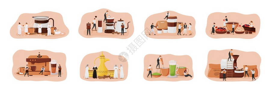 喝咖啡2d卡通人物用于网络设计咖啡店创意理念图片