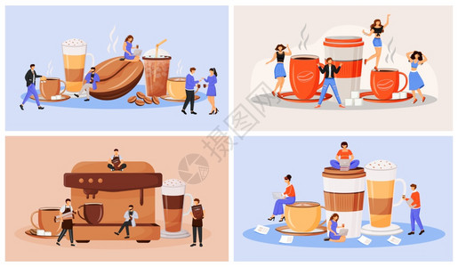 咖啡平板文化概念矢量插图集咖啡制作机准备美式咖啡的酒吧餐馆访客2D卡通人物用于网络设计图片