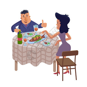 夫妻共度节日晚餐准备使用2D格模板用于商业动画印刷设计孤立的漫画英雄图片