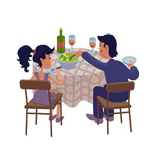 夫妇在餐桌上吃饭准备使用2D字符模板用于商业动画印刷设计图片