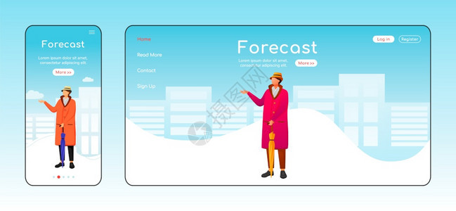 挂帽子和围巾主页布局雨季一页网站界面卡通字符湿天网络横幅页图片