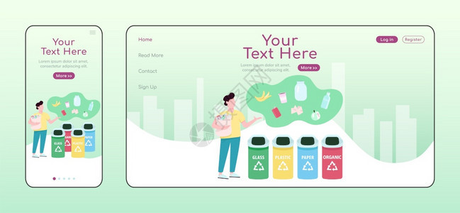 零废物生活方式垃圾隔离和循环利用移动pc主页布局一个网ui跨平台设计图片