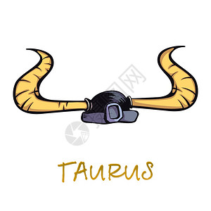 Taurszodiac符号附属平面卡通矢量插图带有牛角物体的古代勇士头盔占星土符号特振动装甲元素孤立的手画物件图片