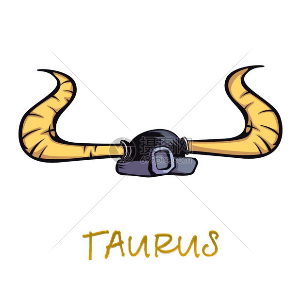 牛角物体的古代勇士头盔占星土符号特振动装甲元素孤立的手画物件插画