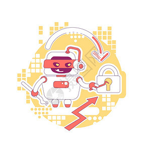 盗取个人账户密码数据和内容坏的剪贴机器人2D卡通字符用于网络设计攻击创意概念图片