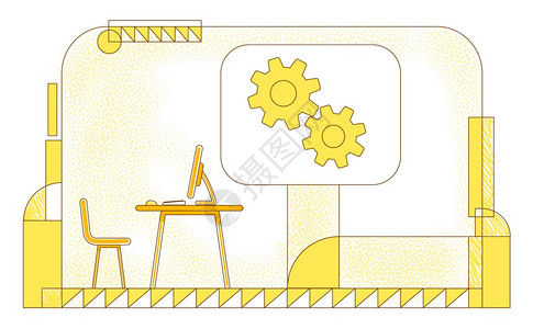 执行经理公司Ceo工作场所黄背景的轮廓构成空工作间和齿轮简单样式图纸图片