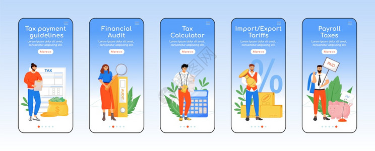 使用移动应程序屏幕平板矢量模的移动应用屏幕板上的税收和付款政策税收和支付通过带有字符的网页步骤uxig智能手机卡通界面立案指纹集背景图片