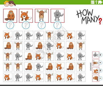 卡通动物字儿童教育计数游戏插图图片