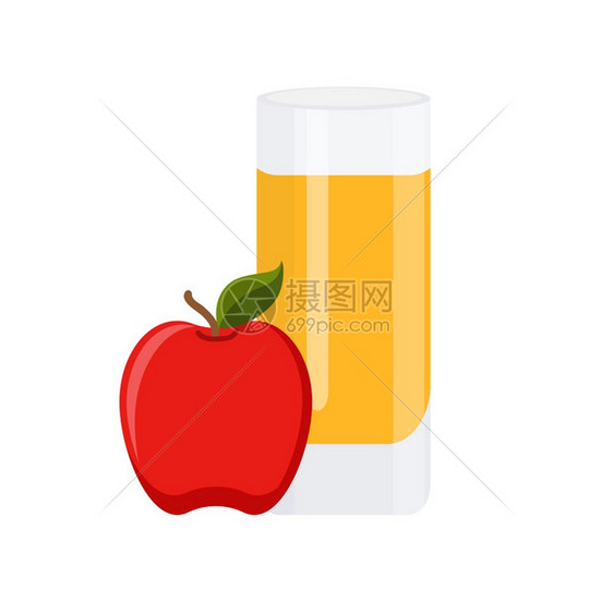 以平板样式的简单苹果汁杯矢量孤立不规范图片