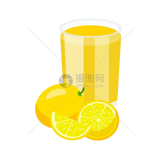 平板式的简单柠檬汁杯子矢量图片