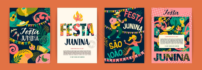 拉丁美国节日巴西的junepartyofbrazilfestajuni矢量模板图片