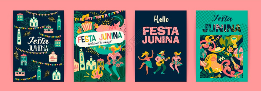 拉丁美国节日巴西的junepartyofbrazilfestajuni矢量模板图片