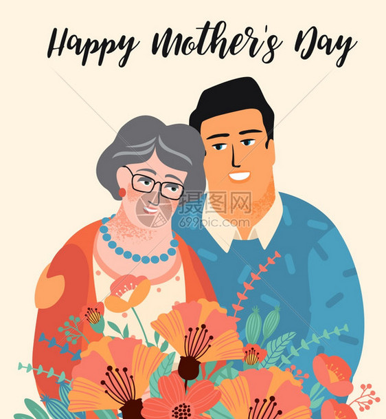 快乐的母亲日用男人女和花朵的矢量图卡片设计要素海报横幅和其他用途女人和花朵的矢量图图片