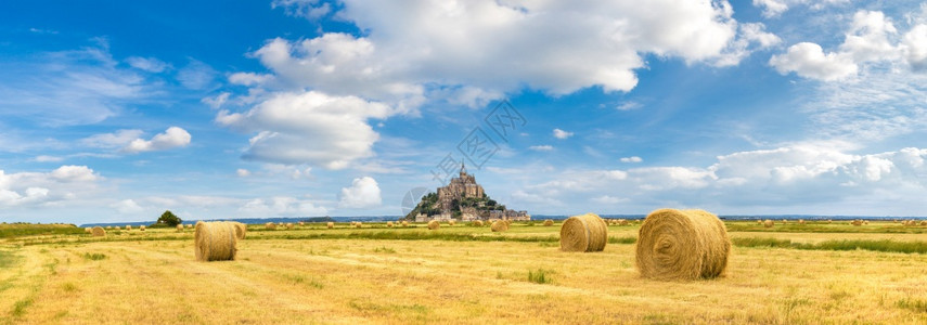 在美丽的夏日里蒙圣密歇尔修道院的全景图片