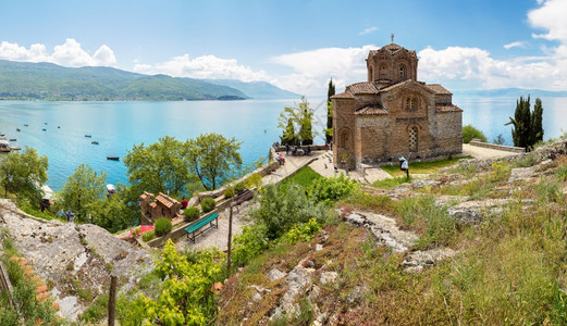 在奥赫里德的JovanKeo教堂在美丽的夏季日马塞多尼亚图片