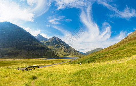 在苏格兰高地的夏天在美丽日中统一王国背景图片
