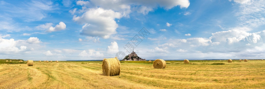 在美丽的夏日里蒙圣密歇尔修道院的全景图片