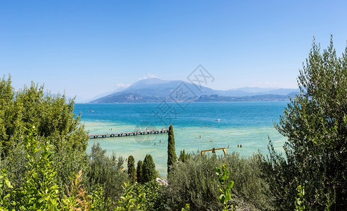 在一个美丽的夏日意大利在加拉湖上的雪松全景图片