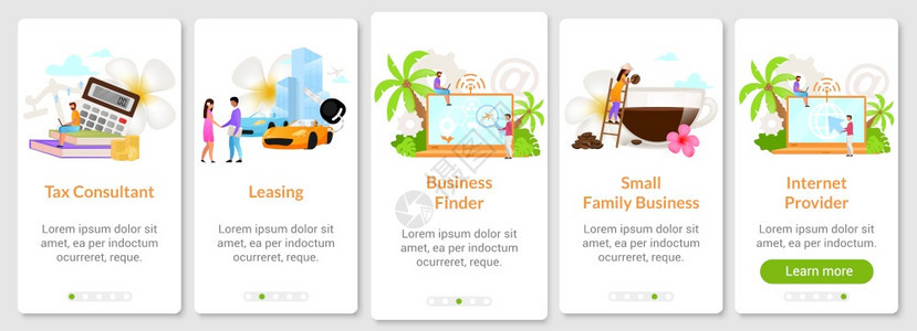 indoesa商业在登上移动应用程序屏幕矢量模板上租赁inter提供商走过带有平坦字符的网页步骤uxigsmartphone卡通图片