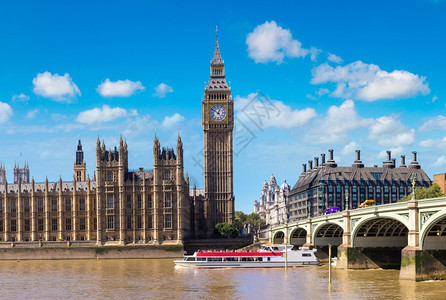 伦敦大蜂议会楼和威斯敏特桥夏日美景图片