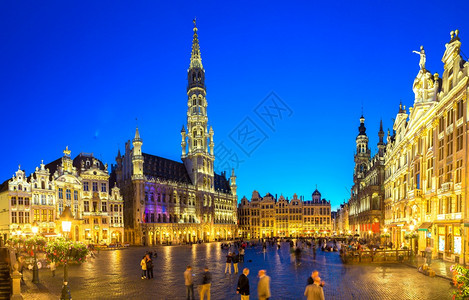 在比利时一个美丽的夏日夜晚布鲁塞尔的一个宏伟的地方图片