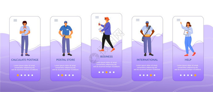 移动应用程序屏幕矢量模板上设置服务商业和国际交付带有平板字符的步行式网站骤uxig智能手机卡通界面概念安装移动应用程序屏幕矢量模图片