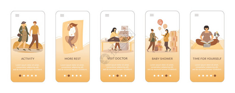 使用移动应程序屏幕矢量模板时的幸福怀孕提示妇护理使用平板字符通过网站步骤uxig智能手机卡通界面概念图片