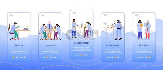 科学家的工作通过带有平板字符的网站步骤uxig智能手机卡通界面概念图片