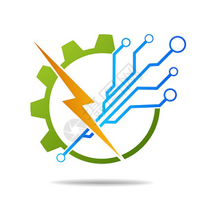 电力技术要素齿轮电路插画