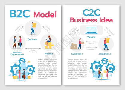 b2c示范小册子模板c2商业理念在线零售传单小册子概念和平面插图杂志矢量网页卡通布局带有文字空间的广告邀请图片