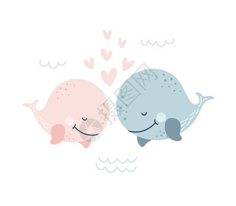 两条鲸鱼的浪漫贺卡 图片