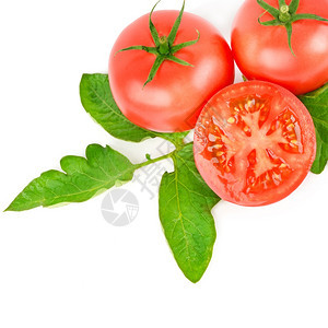 白色背景上切片分离的新鲜番茄水果图片