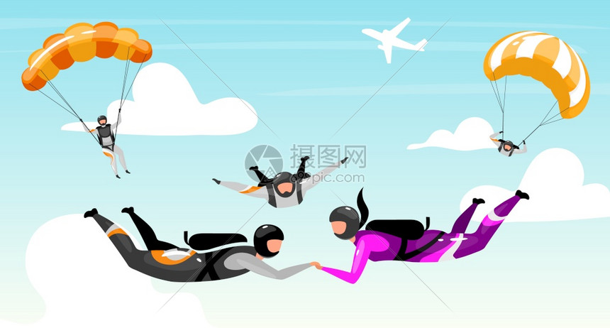 跳伞跃积极的生活方式娱乐伞兵卡通人物图片