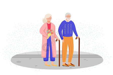 老人夫妇在一起户外散步图片