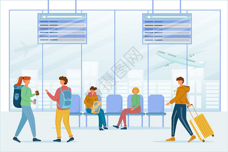 机场休息室地区的乘客卡通人物图片