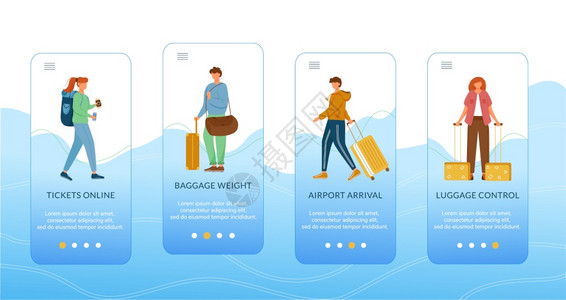 乘坐移动应用程序屏幕矢量模板飞机旅行休假带平面字符走过网站阶梯uxig智能手机卡通界面概念图片