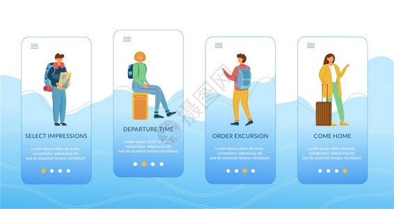 计划搭乘移动应用程序屏幕矢量模板的差旅假期行带平板字符的徒步走过网站骤uxig智能手机卡通界面概念图片