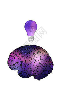 人脑和有宇宙星云的灯泡想法灵感矢量元素用于设计人脑和一个有宇宙星云的灯泡图片