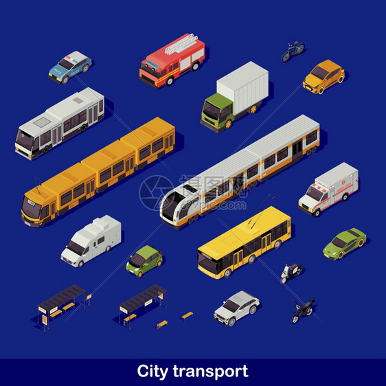 城市交通电车汽和摩托急救服务图图片