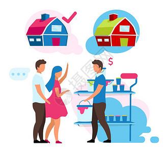帮助客户购买商品用于房屋翻新卡通人物家庭购服务和房屋墙壁绘画图片