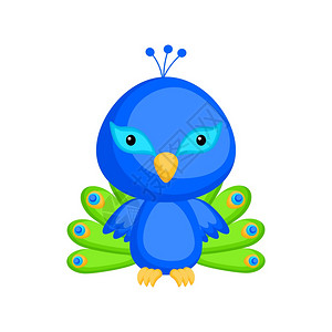 可爱的小孔雀孤立在白色背景上可爱的动物人设计专辑剪贴本卡片和邀请