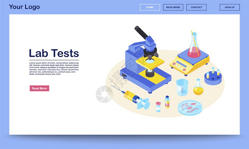 医学分析诊断实验室研究显微镜注射器烧烤网站界面设计页移动应用程序3d概念图片